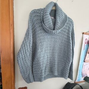 Pink Rose Cozy Gray Knit Turtleneck Sweater